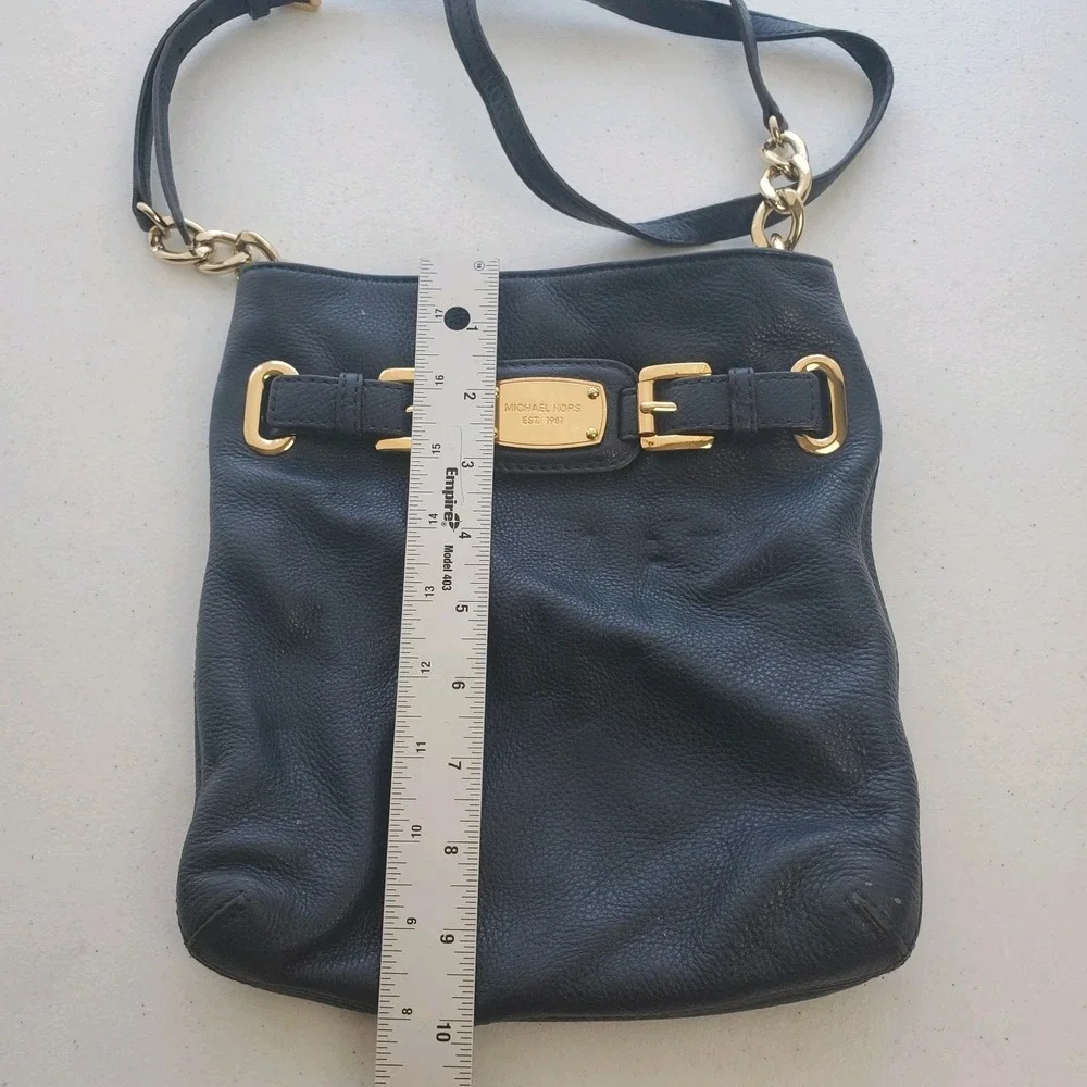 Michael Kors medium casual black and gold leather chain and buckle crossbody bag